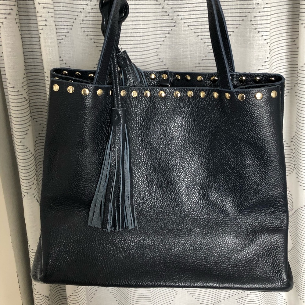 Navy Blue Leather Bag